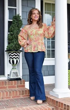 Flying Tomato - IT11512 - 31722 Your Own Path Floral Top - Citrus TOPS