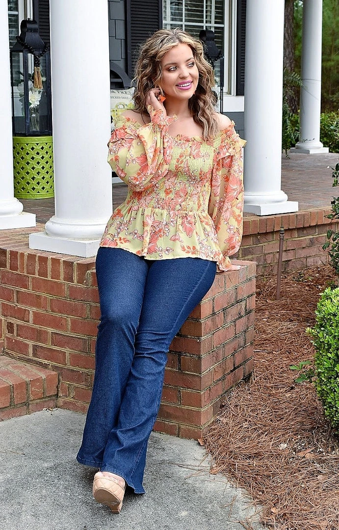 Flying Tomato - IT11512 - 31722 Your Own Path Floral Top - Citrus TOPS