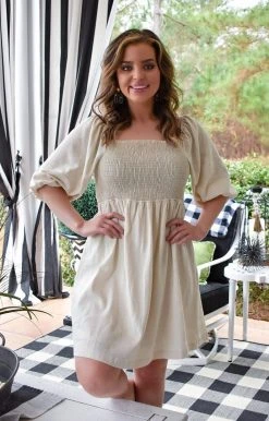 White Birch - D73184XL - 12422 DRESSES Casual Confidence Linen Dress - Oatmeal