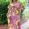 Unique Vintage - 170436-K1046WD0 - 6222 DRESSES On Vacay Time Floral Caftan Maxi Dress - Pink/Orange