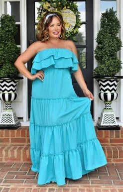 143 Story - IDM8099-PP - 6622 Call Me Again Maxi Dress - Aqua DRESSES