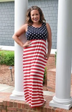 Heimish - SD1123-11 - 53022 Our Stars & Stripes Print Maxi Dress