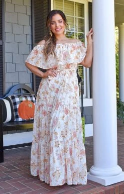 Flying Tomato - LD1360 - 102921 Instant Attraction Floral Maxi Dress - Cream/Rust DRESSES