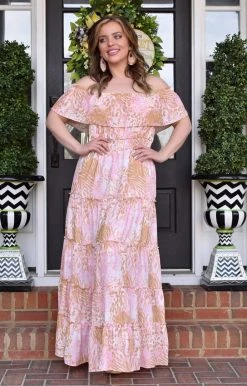 Peach Love - D22681-01 - 12522 DRESSES All The Colors Print Maxi Dress - Pink/Taupe