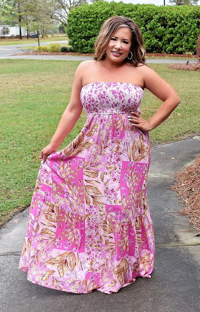 Main Strip - LD51834 - 31422 Letting Loose Print Maxi Dress - Fuchsia DRESSES