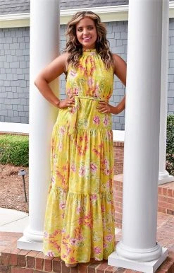 Flying Tomato - ID18610-PP - 32822 At The Moment Floral Maxi Dress - Yellow