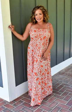 Vision - D1117PP - 61122 Slipping Away Print Maxi Dress - Coral DRESSES