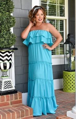 143 Story - IDM8099-PP - 6622 Call Me Again Maxi Dress - Aqua DRESSES