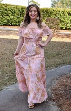 Peach Love - D22681-01 - 12522 DRESSES All The Colors Print Maxi Dress - Pink/Taupe
