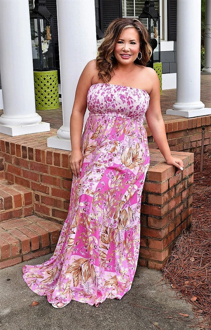 Main Strip - LD51834 - 31422 Letting Loose Print Maxi Dress - Fuchsia DRESSES