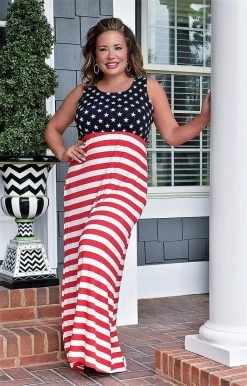 Heimish - SD1123-11 - 53022 Our Stars & Stripes Print Maxi Dress