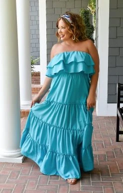 143 Story - IDM8099-PP - 6622 Call Me Again Maxi Dress - Aqua DRESSES