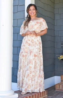 Flying Tomato - LD1360 - 102921 Instant Attraction Floral Maxi Dress - Cream/Rust DRESSES