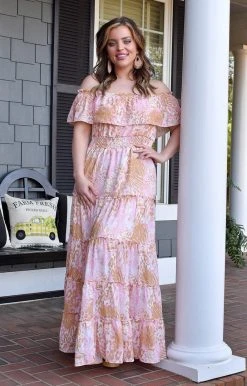 Peach Love - D22681-01 - 12522 DRESSES All The Colors Print Maxi Dress - Pink/Taupe
