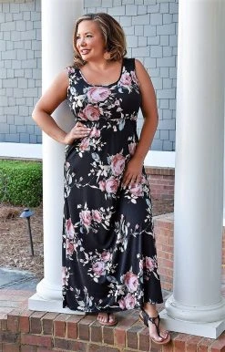 Heimish - BL-ED6606 - 3622 DRESSES Intriguing Beauty Floral Maxi Dress - Black