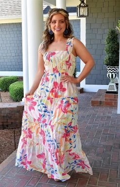 Flying Tomato - ID18662-PP - 32422 Expecting Perfection Floral Maxi Dress - Ivory/Multi