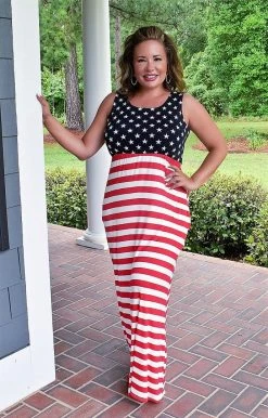Heimish - SD1123-11 - 53022 Our Stars & Stripes Print Maxi Dress