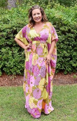 Unique Vintage - 170436-K1046WD0 - 6222 DRESSES On Vacay Time Floral Caftan Maxi Dress - Pink/Orange