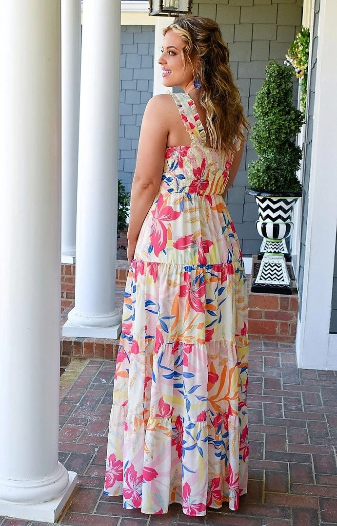 Flying Tomato - ID18662-PP - 32422 Expecting Perfection Floral Maxi Dress - Ivory/Multi