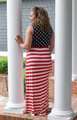 Heimish - SD1123-11 - 53022 Our Stars & Stripes Print Maxi Dress