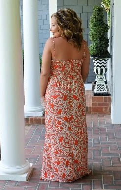 Vision - D1117PP - 61122 Slipping Away Print Maxi Dress - Coral DRESSES
