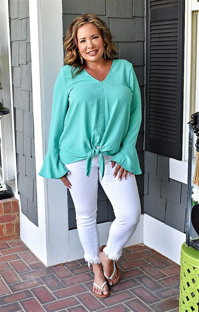 143 Story - TY3669 - 61022 TOPS Don't Get Tied Up Top - Dark Mint
