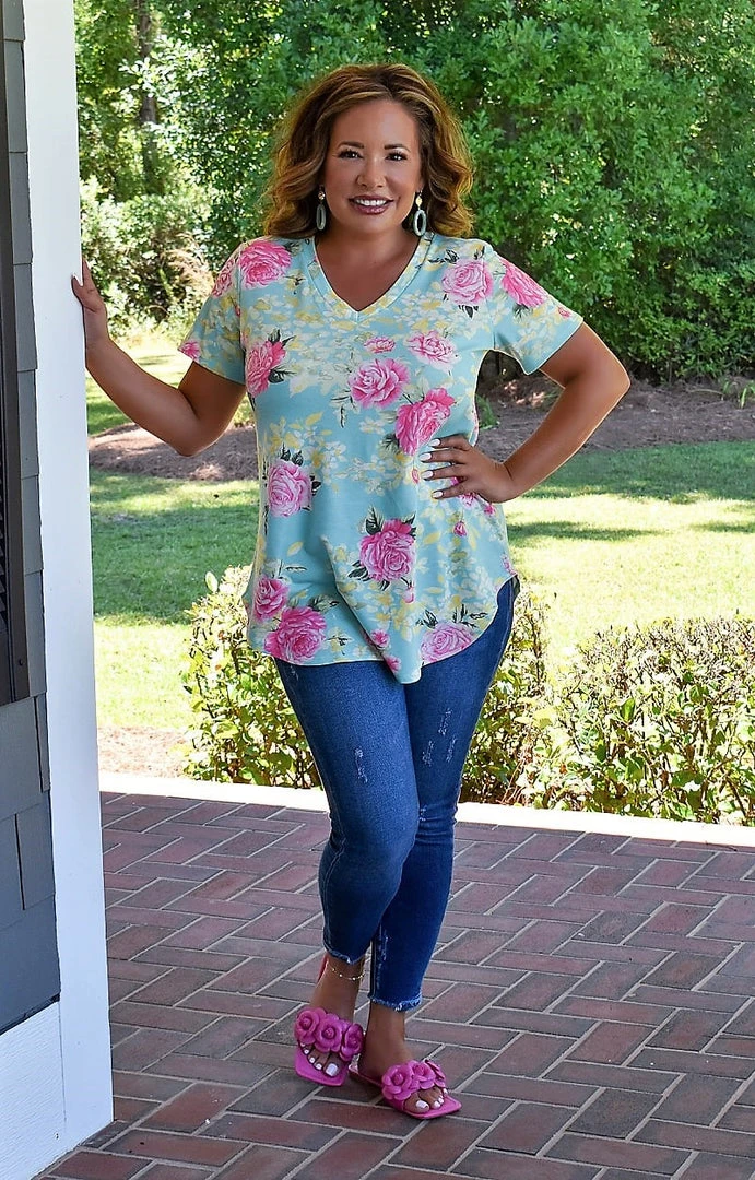 Heimish - ST1565-27 - 7322 Flowers From You Floral Top - Mint