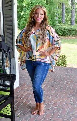 Entro - T18344 - 61722 TOPS Imagine The Possibilities Oversized Print Top - Multi