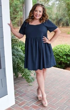 White Birch - D73183XL - 12322 DRESSES Most Of The Time Linen Dress - Navy