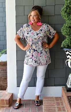 Sew In Love - VT11940-2573B - 5822 Early Blooms Floral Top - Navy/Multi