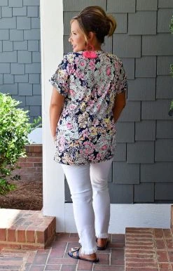 Sew In Love - VT11940-2573B - 5822 Early Blooms Floral Top - Navy/Multi