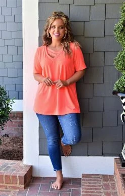 Heimish - BL-ST1879-11 - 4122 Happy To See You Top - Neon Coral TOPS