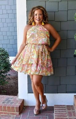 Flying Tomato - ID18892-PP - 7522 DRESSES Something Good Print Dress - Ivory/Multi