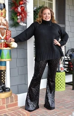 Adrienne - 1859AM - 121721 Dazzling Beauty Leopard Flare Pants - Black Foil