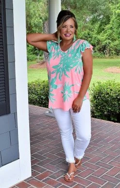 Sew In Love - VT24177-2551B - 5722 Leave Together Print Top - Coral