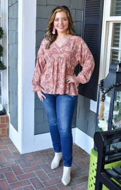 Andree - 19624-1 - 12222 Blissful Days Print Top - Terra Cotta