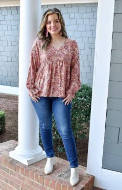 Andree - 19624-1 - 12222 Blissful Days Print Top - Terra Cotta