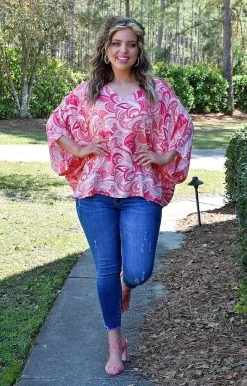Andree - T10012-1 - 32322 TOPS Figure You Out Oversized Print Top - Pink