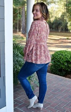 Andree - 19624-1 - 12222 Blissful Days Print Top - Terra Cotta