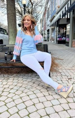 See & Be Seen - SW6216-1 - 22122 Charm Your Way In Sweater - Blue/Pink TOPS