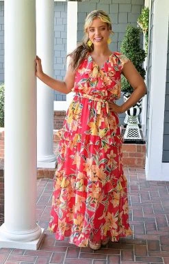Flying Tomato - ID18849-PP - 7622 Island Diva Floral Maxi Dress - Fuchsia