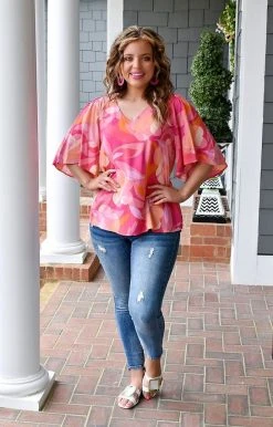 Andree - 18950-3 - 31622 TOPS Attract A Crowd Print Top - Hot Pink