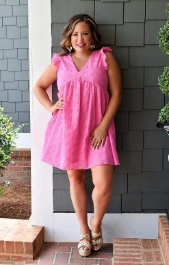 Andree - 93717 - 42722 Sweet And Sassy Eyelet Dress - Hot Pink