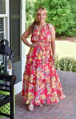 Flying Tomato - ID18849-PP - 7622 Island Diva Floral Maxi Dress - Fuchsia