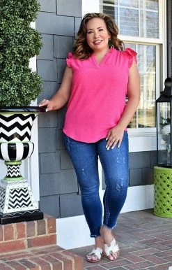 Staccato - 18610-PP - 3322 Delighted By You Swiss Dot Top - Fuchsia