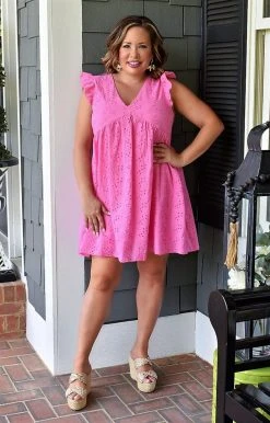 Andree - 93717 - 42722 Sweet And Sassy Eyelet Dress - Hot Pink