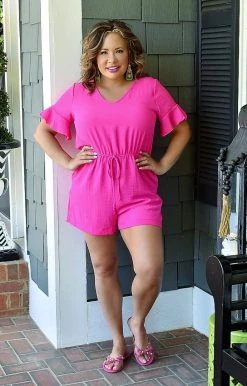 First Love - J10315 - 51222 Summer Babe Romper - Hot Pink