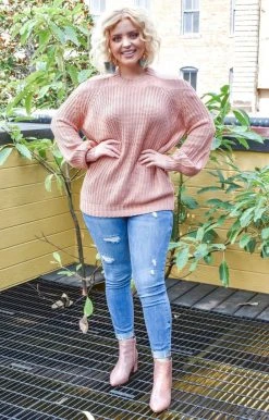 Main Strip - LL20087X - 101020 Come This Way Cold Shoulder Sweater - Mauve