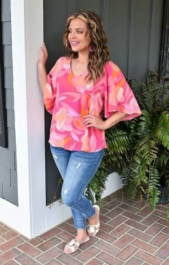 Andree - 18950-3 - 31622 TOPS Attract A Crowd Print Top - Hot Pink