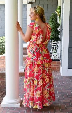 Flying Tomato - ID18849-PP - 7622 Island Diva Floral Maxi Dress - Fuchsia